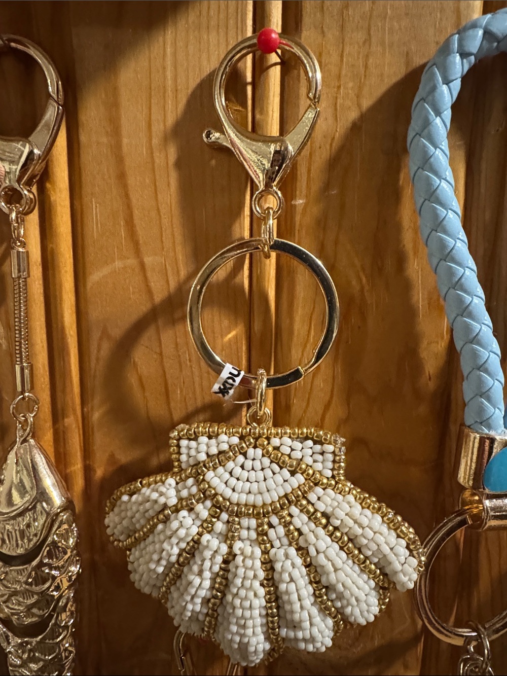 Beaded White Shell Keychain Bag Charm